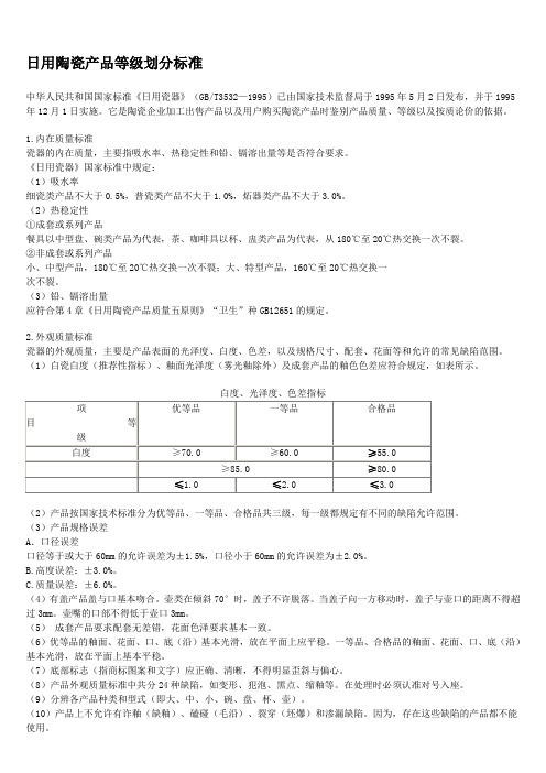 日用陶瓷杯子质量标准及缺陷术语