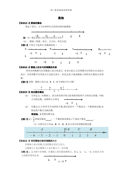 初一数学数轴及绝对值