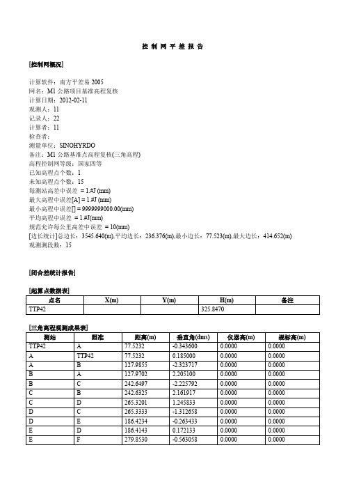 控 制 网 平 差 报 告(0215)