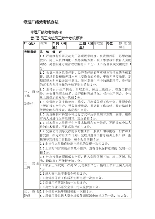 修理厂绩效考核办法