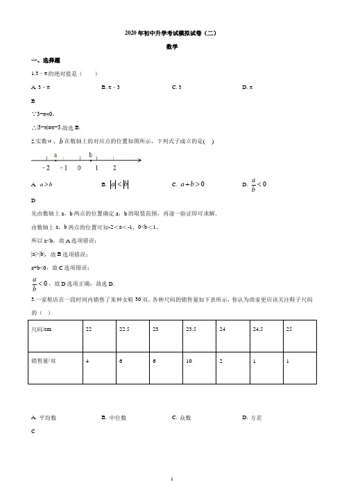 2020年内蒙古包头市昆区中考二模数学试题