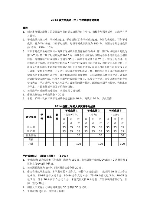 2014大学英语学生平时成绩计算