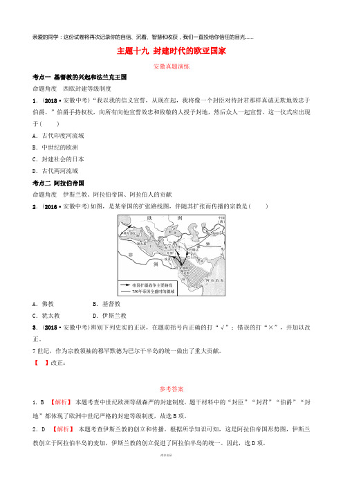 2019年秋中考历史总复习主题十九封建时代的欧亚国家真题演练