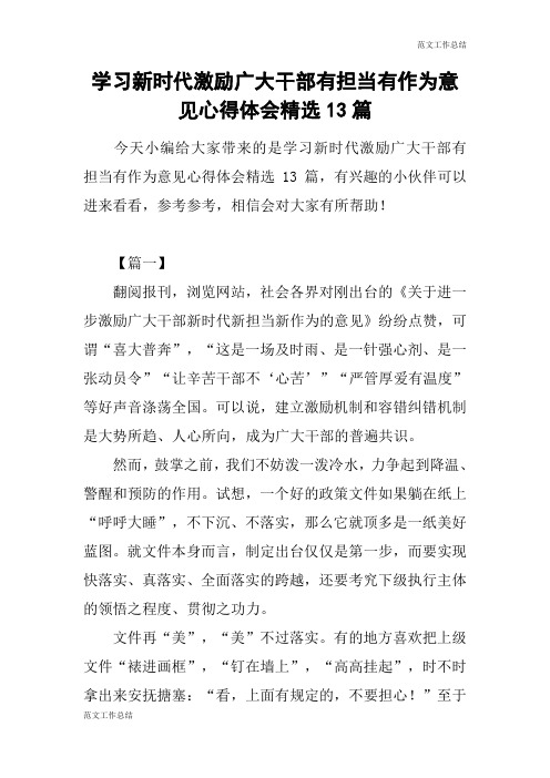 【范文工作总结】学习新时代激励广大干部有担当有作为意见心得体会精选13篇