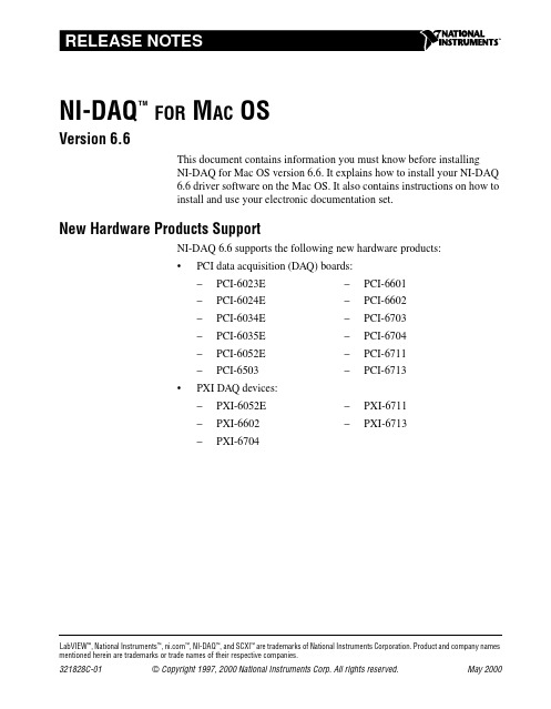 NI-DAQ for Mac OS Version 6.6 说明书