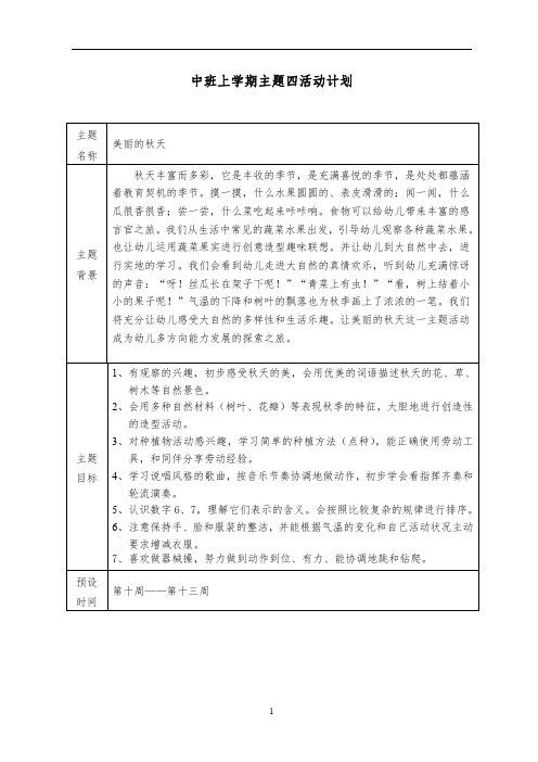 幼儿园中班上学期第四主题“美丽的秋天”活动计划与小结