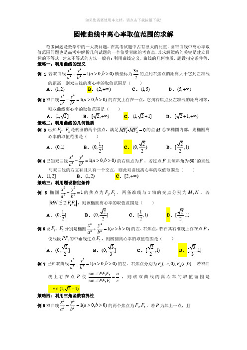 圆锥曲线中离心率取值范围的求解(典型例题讲解)