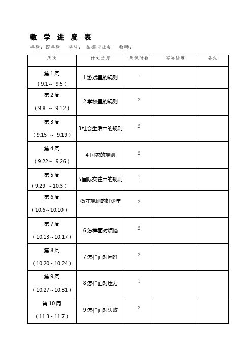 四年级上册《品德与社会》教案 未来出版社