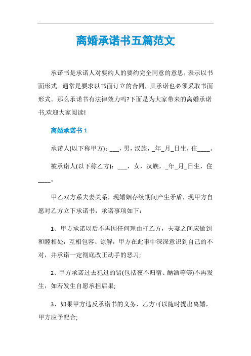 离婚承诺书五篇范文