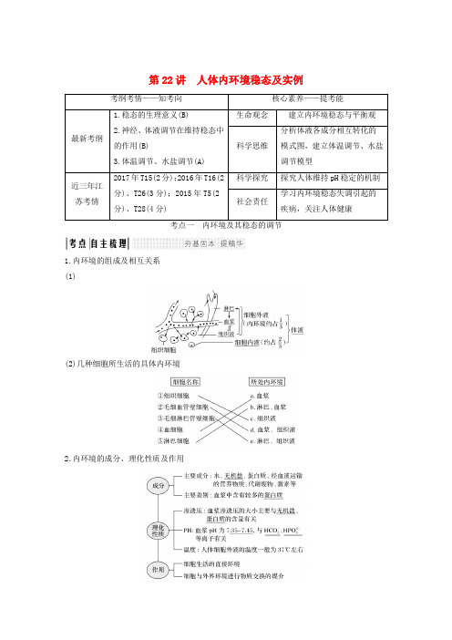 (江苏专用)2020版高考生物总复习第八单元第22讲人体内环境稳态及实例教案(必修3)