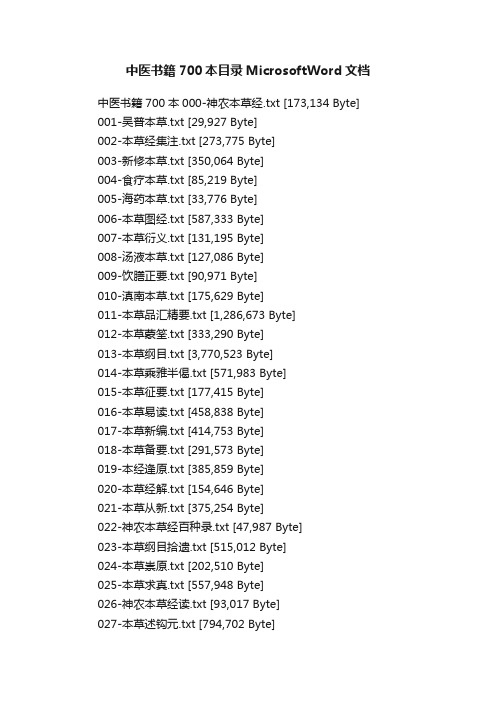 中医书籍700本目录MicrosoftWord文档