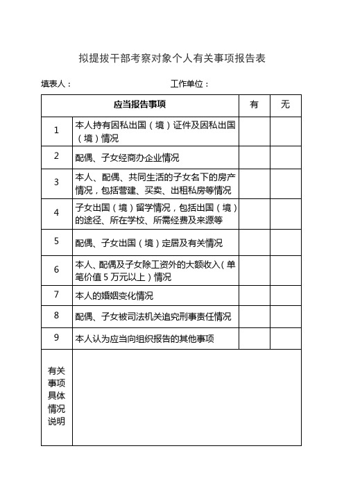 个人有关事项报告表