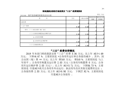 财政拨款安排的行政经费及三公经费预算表