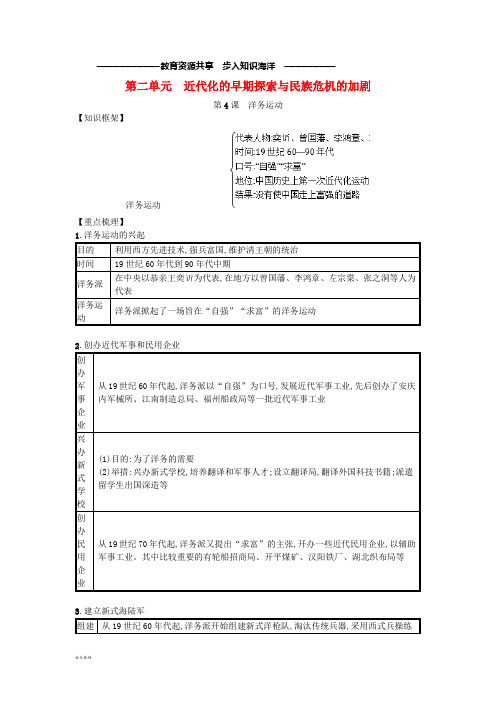 八年级历史上册第二单元近代化早期探索与民族危机加剧第4课洋务运动知识点总结新人教版