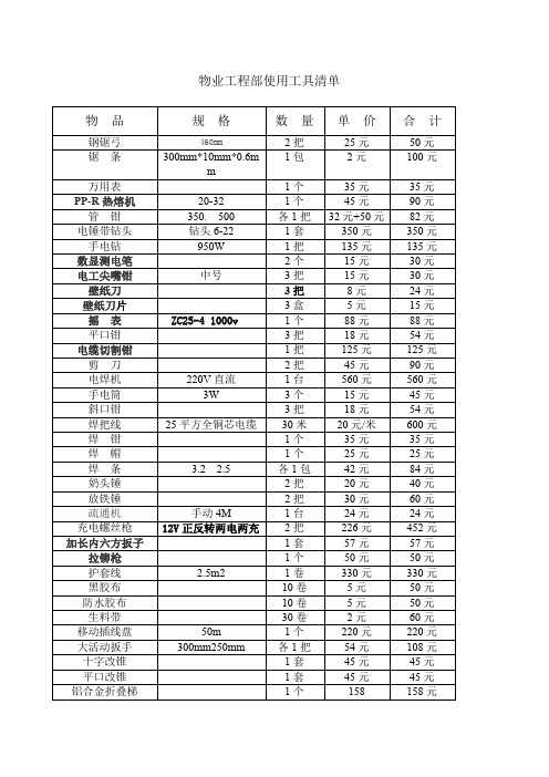 物业工程维修使用工具清单