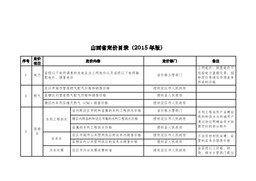 山西省定价目录(2015年版)