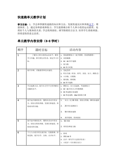 快速跑单元教学计划