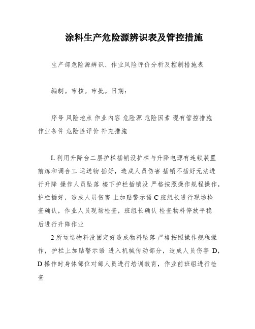 涂料生产危险源辨识表及管控措施