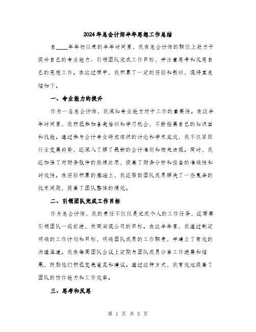 2024年总会计师半年思想工作总结(2篇)