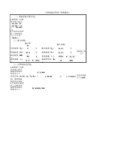 计算保温层厚度(防凝露法)