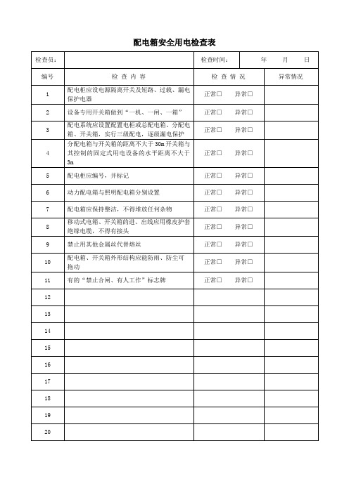 配电箱安全用电检查表模板(可修改)