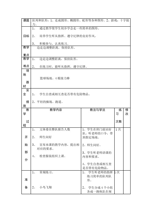 队列和队形：1、走成圆形、椭圆形、蛇形等各种图形。