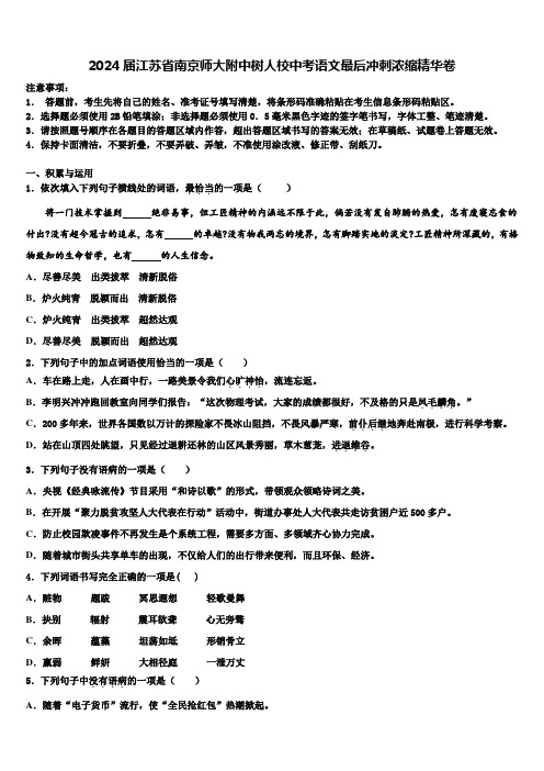 2024届江苏省南京师大附中树人校中考语文最后冲刺浓缩精华卷含解析