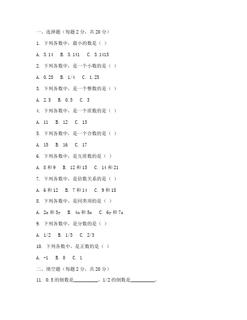 苏教版六年级小学数学试卷