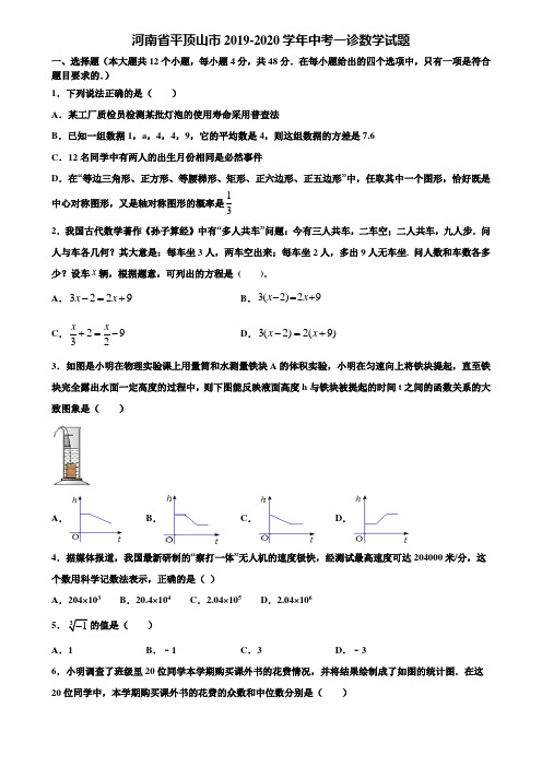 河南省平顶山市2019-2020学年中考一诊数学试题含解析
