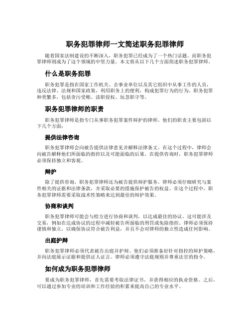 职务犯罪律师一文简述职务犯罪律师