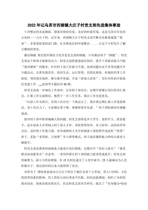 2022年记乌苏市西湖镇大庄子村党支部先进集体事迹