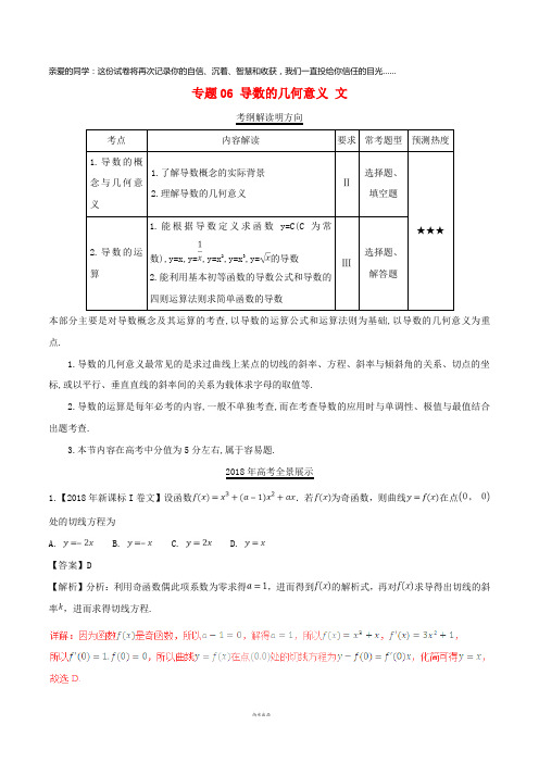 三年高考(2019)高考数学试题分项版解析 专题06 导数的几何意义 文(含解析)