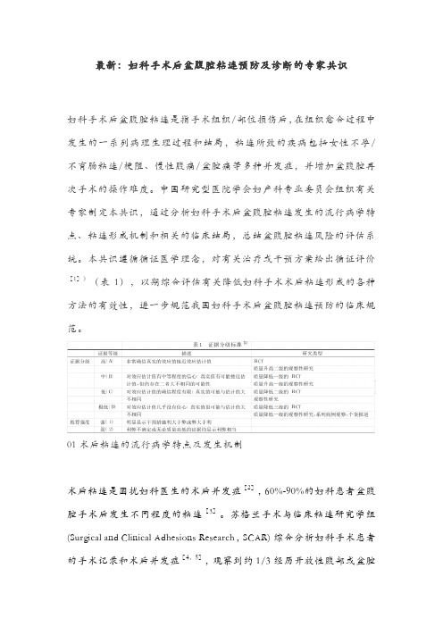 最新：妇科手术后盆腹腔粘连预防及诊断的专家共识