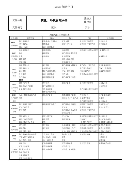 顾客导向过程分析表