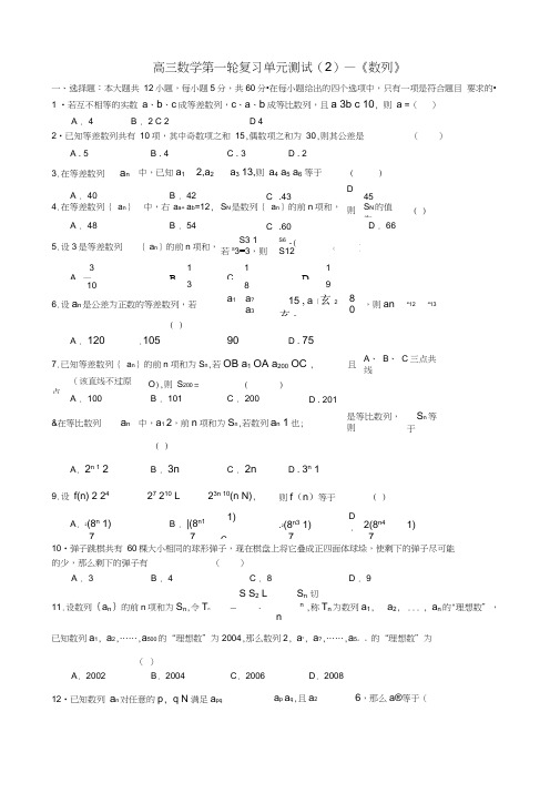 (完整版)高三数学第一轮复习单元测试--数列