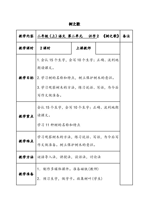 2 树之歌(教学设计)2024-2025学年统编版语文二年级上册