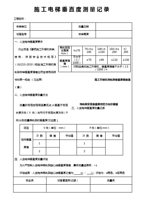 人货电梯垂直度测量记录表