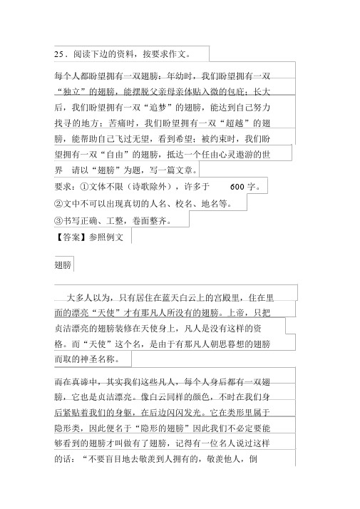 2016年湖南省衡阳市中考作文优秀范文：翅膀