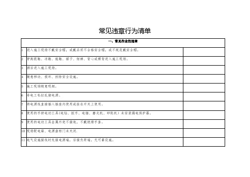 常见违章行为清单