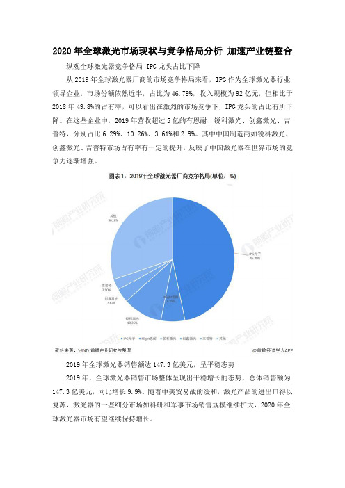 2020年全球激光市场现状与竞争格局分析 加速产业链整合