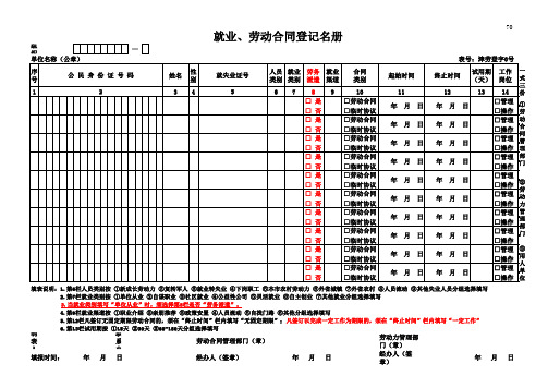 《就业、劳动合同登记名册》津劳登字6号表