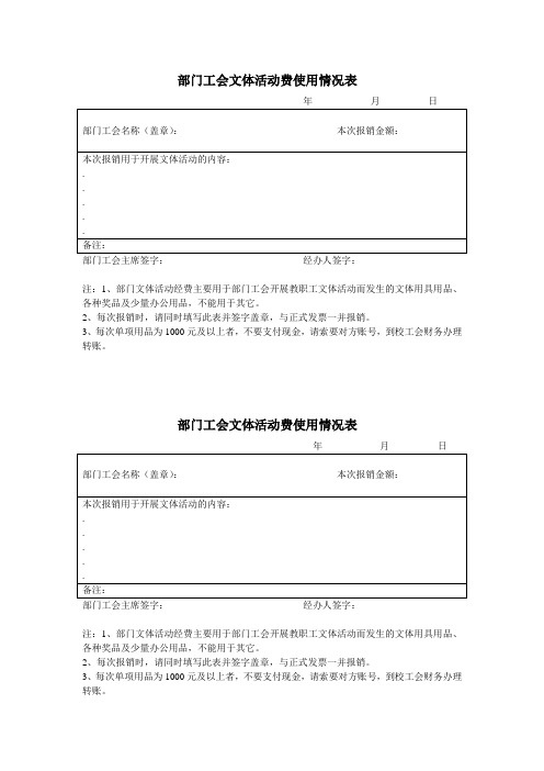 部门工会文体活动费使用情况表