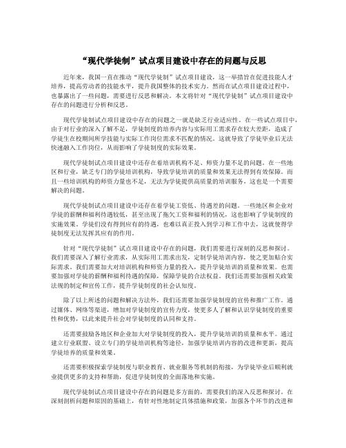 “现代学徒制”试点项目建设中存在的问题与反思