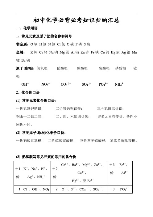 初三化学必背知识点(精华)