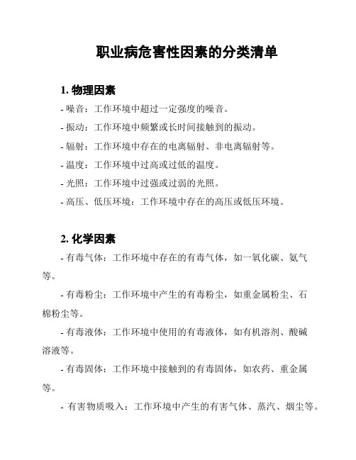 职业病危害性因素的分类清单