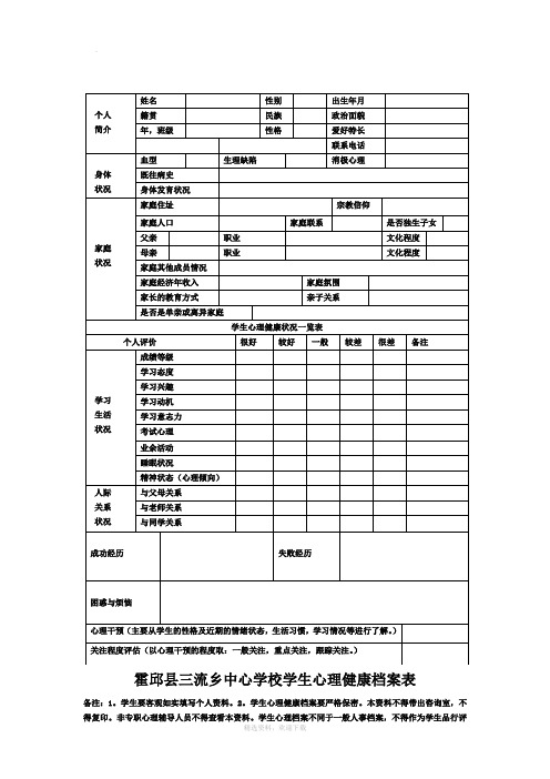 学生心理健康档案表