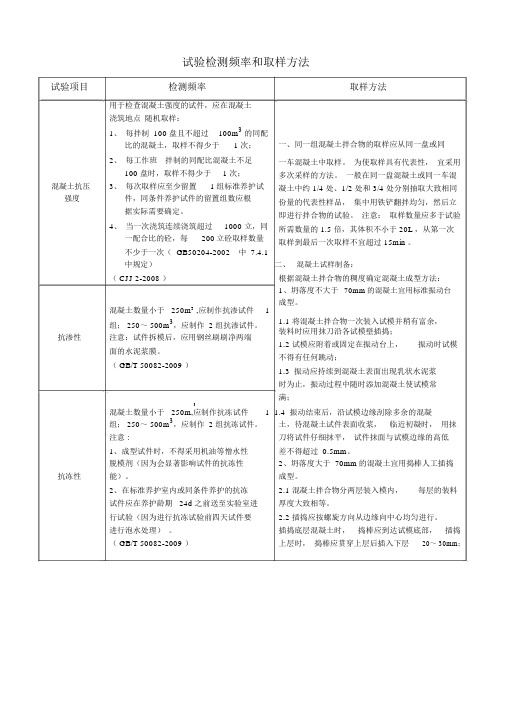 试验检测频率和取样方法讲解