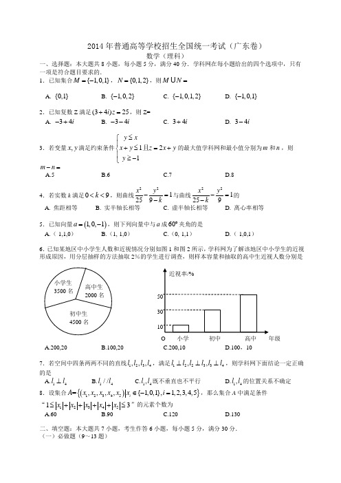 2014年广东高考理科数学试卷