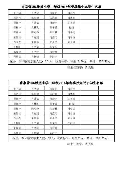 收费学生名单样表