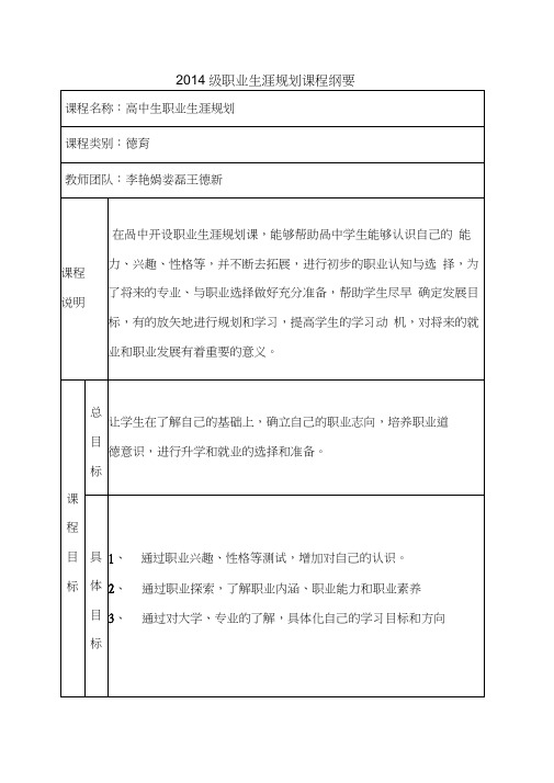 职业生涯规划——课程提纲